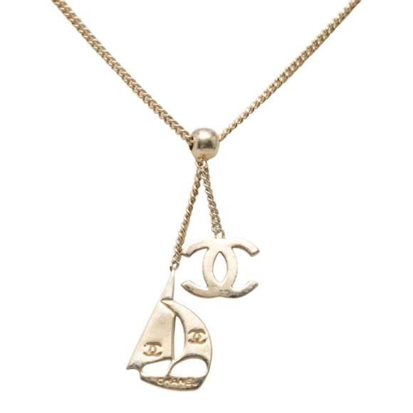 CHANEL Silver Logo Necklace